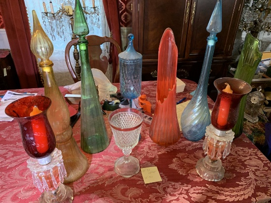 Great Assortment of Tall Vases & Decanters.  No markings