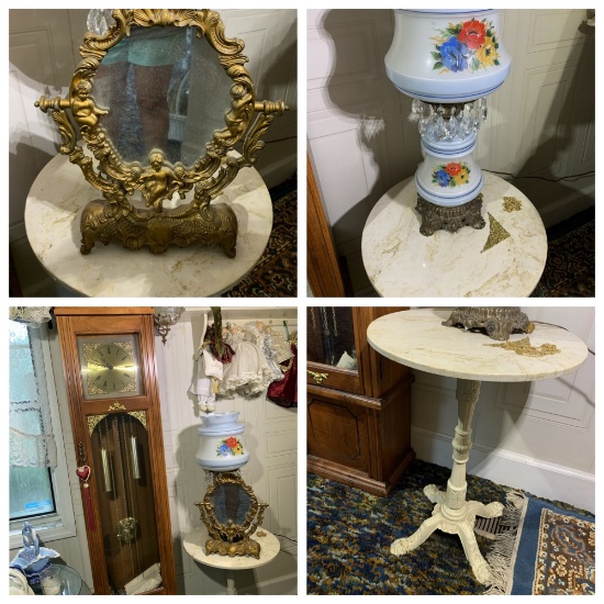 Grandfather clock, Italian Mirror, Pedestal Table, Lamp