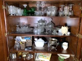 Contents of Cabinet - Barware, Stationary, Books,Clock, Tea Set & More