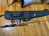 Rifle bag with Shotgun shells, 2 fishing rods and reels