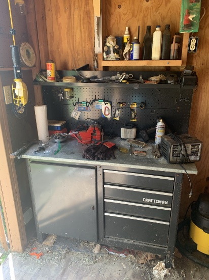 Craftsman Workbench with Contents & Craftsman Work Light. See Photos