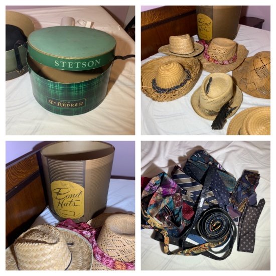 Great Group of Hats, Vintage Hat Boxes & Neckties