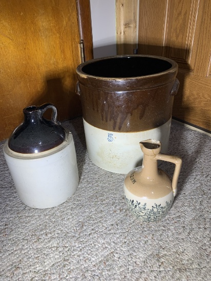 3 Stoneware Pieces.  See Photos for Damage.