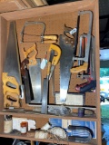 Cabinet Lot of Old Saws, other tools