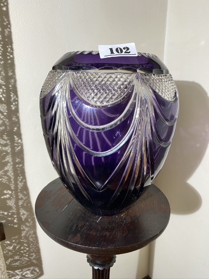 Large Antique Purple Cut to Clear Glass Vase