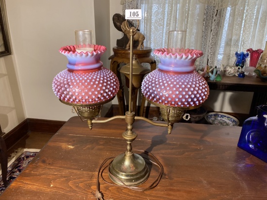 Nicer Antique Ruby Hobnail Student Type Lamp