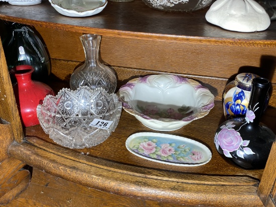 Shelf lot of glass, china