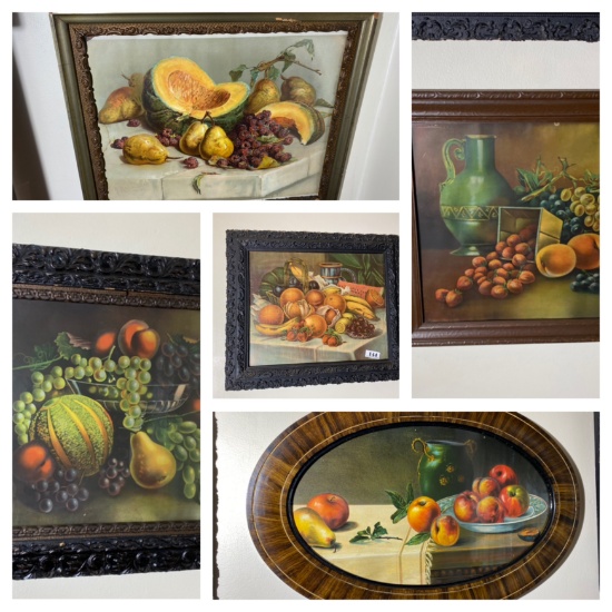 Group of 5 Antique Tinted Still Life Lithographs