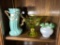 Roseville vase, uranium glass, Fenton vase lot