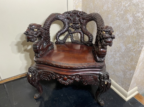 Elaborate Antique Japanese Carved Rosewood Dragon Chair