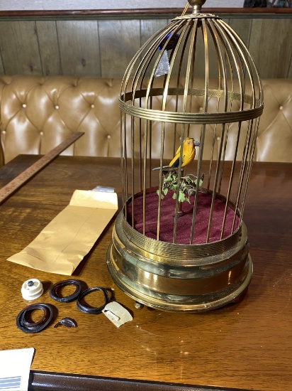 Antique Wind Up Bird in Bird Cage