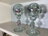 Pair of Heavy Blown Glass Paperweights on Pedestals