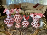 4 Pieces of Antique Cranberry Opalescent Glass