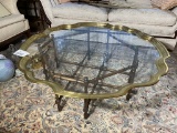 Large Brass and glass table on stick base