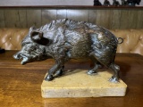 Antique Bronze Wild Boar Sculpture on marble base