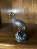 Unusual Antique Silver or Silverplate Crane with Turtles