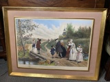 Large Sized Antique Tinted Lithograph