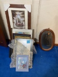 Group ot of assorted vintage art, plus mirror