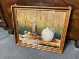 Vintage Oil on Board painting - Country scene with apples