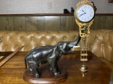 Antique Metal Elephant Clock on base