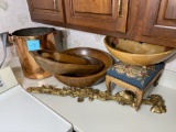 Old Copper kettle, wooden bowls, trim and more lot