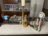 Carriage clock, candle holder, bottle, clown clock etc lot