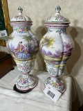 Pair of Antique French Enamel over Porcelain Urns