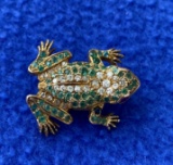 10k gold, diamond, emerald and ruby frog pin