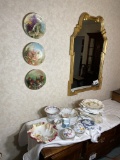 Vintage mirror, limoges hand painted plates, other china items