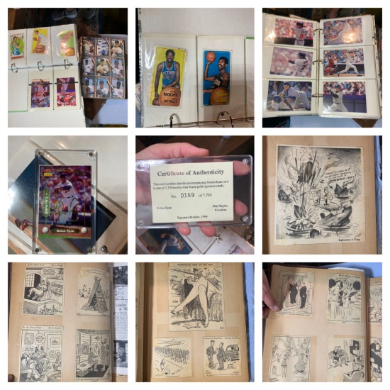 Vintage Basketball Cards, Nolan Ryan Certificate of Authenticity Card, Vintage Comic Strips