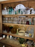 Great Group of Glassware, Plates, Amber Glass Set.  See Photos. Cabinet is not included.