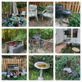 Patio Table, Chairs, Umbrella, Grill, Log Holders, Outdoor Patio Box, Bird Feeders, Bird Bath