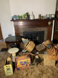 Large Group of Baskets, Side Stand, Items on Mantle, Quarter Map,