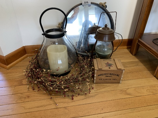 Candle Lanterns, Anheuser Busch Box & PortHole Mirror