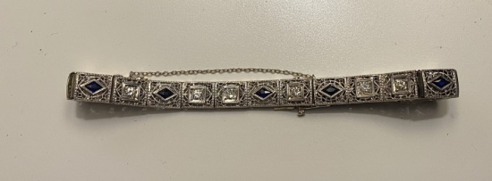 14k gold, diamond, sapphire art deco filigree bracelet