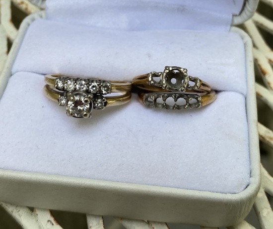 14k gold Wedding, engagement rings with diamonds grouping