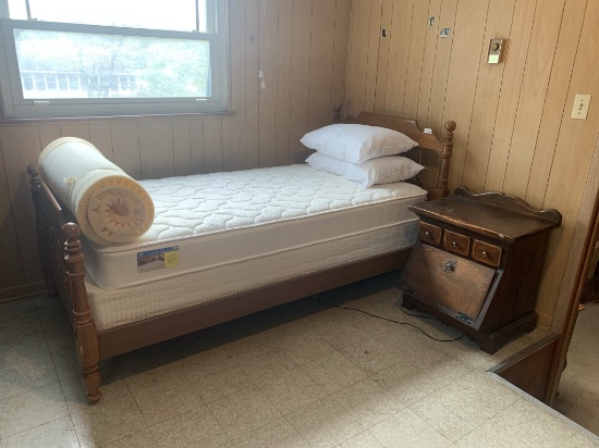 Single Bed with Mattress and Night Stand