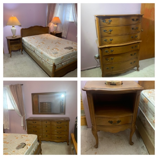 Beautiful Bedroom Set - Full Size Bed, 2 Night Stands, Chest of Drawers, Dresser & Mirror