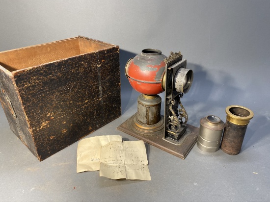 Antique Magic Lantern Slide Projector with Case