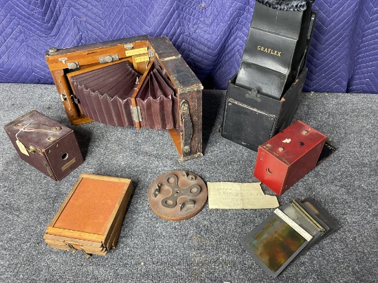 Antique Cameras Lot -Graphlex, Red Brownie, Ansco etc