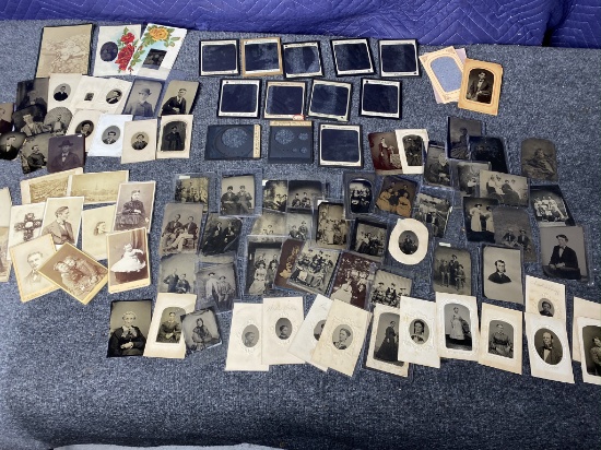 Large lot of tintypes, magic lantern slides
