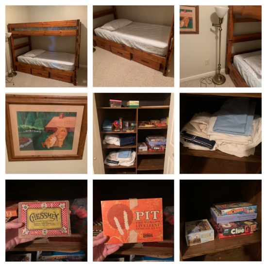 Clean Out Bunk Bed Room - Bunk Beds, Single Sheets, Vintage Games & More