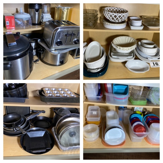 Contents of 4 kitchen lower cupboards lot