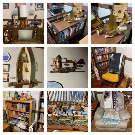 Cleanout Den Area - Vintage TV, Lamp, Lighthouse Decorative Items, Sofa, Love Seat