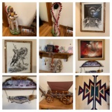 Native American Style Art, Dream Catchers, Conestoga Wagon Lamp, Blanket Rack, Rug & More