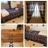 2 Single Beds, Dresser (No Mirror) Matching Curtains & Lamp