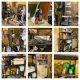 Cleanout Garage - Shelving, Ladder, Vacuum, Sawhorses, Yard Handles & More