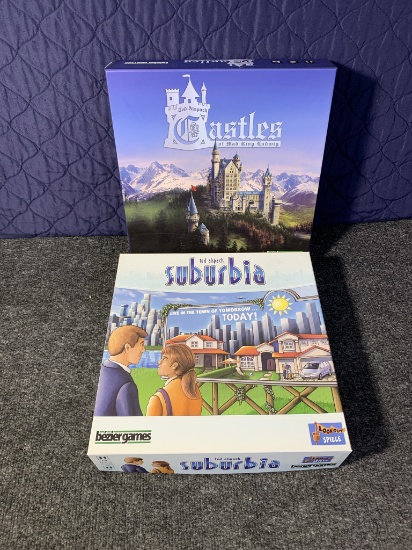 Castles of Mad King Ludwig with expansions, Suburbia with expansions.  See description for details.