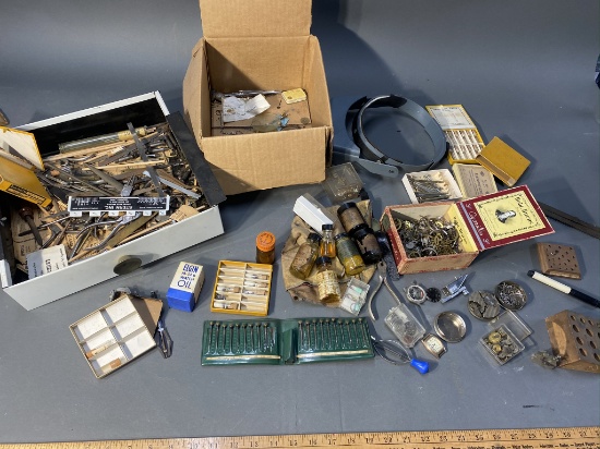 Table Lot Vintage, Antique Pocket watch repair supplies