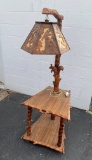 Unusual Mid Century Black Forest Carved Lamp